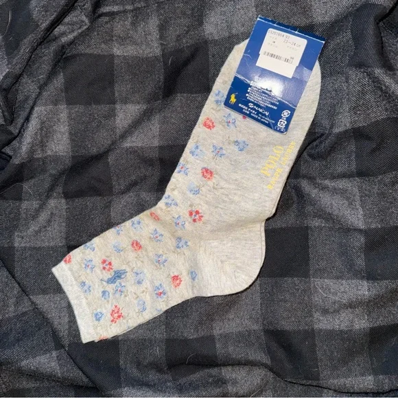 POLO Ralph Lauren Light Gray Floral Socks Vintage - Picture 5 of 9